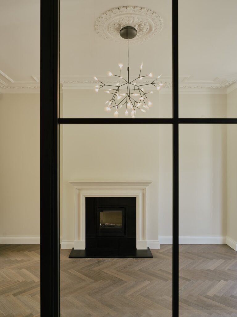 Living Room with Light and Fireplace